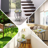 Voumsil Small Side Table with Metal Frame, 10.5" Round Side Tables with Bee Pattern,Outdoor Table for Balcony,Terrace,Garden,Living Room