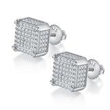 S925 Silver Hip-Hop Style Square Diamond Unique Stud Earrings