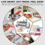 Precision Food Vacuum Sealer Machine, POWOT Fully Automatic Vacuum Sealing System, Commercial Food Vacuum Saver Pro, Double Heat Seal, Easy-Lock Handle, Built-in Cutter&Bag Storage, Hose&Bag Rolls