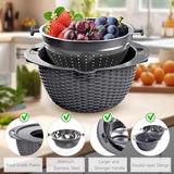 4-1 Colander with Lid Set - Rotatable Strainer With Bowl(Patented), Pasta Strainer with New Upgraded Graters, Strainer And Colanders, Fruit Cleaner, Veggie Wash, Apartment Kitchen Gadgets - Grey