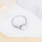 Oseew 9mm Freshwater Pearl Ring with Moissanite 10K 14K 18K Solid Gold Sterling Silve Engagement Ring Personalized Engraving Wedding Promise Ring for Women