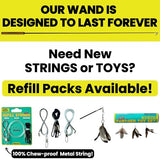 Forever Stick and 3 Strings including Chew Proof Metal Wire - The Unbreakable Cat Wand Toy, Durable Cat Toy Wand, Extra Long Cat String Toy, Cat Fishing Pole Toy for Bored Indoor Adult Cats, Stick Toy