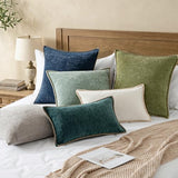 a moment Pack of 2 Decorative Chenille Throw Pillow Covers with Twill Cushion Covers for Sofa Living Room Couch Bed 20x12 Inch,Crafted Border Moss Green