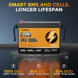 Rvpozwer 2 Pack 24V 100Ah LiFePO4 Lithium Battery, Built-in 100A BMS