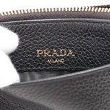 Prada Nero Black Vitello Grain Leather Zip Top Card Wallet
