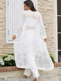 AUGCONE Cardigan Sweaters for Women Crochet Lightweight Summer 3/4 Sleeve Kimonos Long Knit Open Front(White, XL
