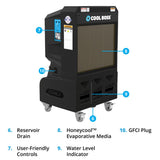 BendPak Cool Boss Evaporative Air Cooler, 15-Gallon Auto-Refill Reservoir, 1,850 CFM, Covers 650 Sq. Ft., 3-Speed Fan with Auto Swing Louvers, for Patio, Garage, Commercial or Home Use