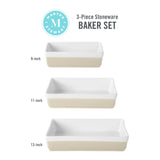 MARTHA STEWART 3-Piece Oven to Table Stoneware Bakeware Set – Baking Dish & Casserole Set – Grey – Durable Oven-Safe Bakeware for Baking and Serving