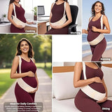 Maternity Belly Band with Back Support – Over-the-Shoulder Pregnancy Support Belt with Lumbar Support, Breathable Mesh Design, Strong Adjustable Hook & Loop Straps, No Digging Comfort for All-Day Wear (Beige, Large（154-187LB）)
