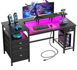 Furologee 60" Black Computer Desk with 4 Drawers and Printer Space