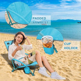 NORTHROAD Low Folding Beach Chair,Portable Lightweight Lowback Sling Chair, Outdoor Low Seat Camping Chair w/Cup Holder & Carry Bag for Sand Camping Lawn Picnic Festival, Blue