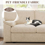 108'' Modular Sectional Sofa with Pull Out Bed, Sleeper Sofa, Beige | U Shaped 7 Seat Sectional Couches for Living Room