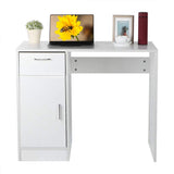Oumefar Compact Computer Desk with Drawer and Storage Door (White)