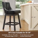 YaFiti 26" Leather Swivel Bar Stools Set of 4 with Back & Wood Legs, Black