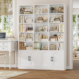 Triple Wide Bookshelf, 7-Tier Tall Bookcase with 15-Cube Open Bookshelf & 4 Doors, Large Bookshelf with Storage Cabinet