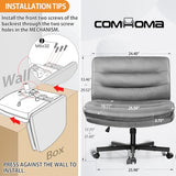 COMHOMA Cross Legged Office Chair with Wheels Armless-Office Desk Chair, Modern Vanity Computer Task Chairs for Home Bedroom, Gray
