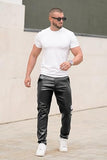 GINGTTO Leather Pants Men Slim Fit Stretch Motorcycle Black 29W30L