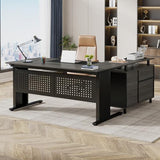 Large Computer Desk with File Cabinet, 63 Inch Executive Desk L Shaped Office Desk with Drawers and Storage Shelves