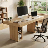 63”Executive Desk with Cabinet Storage, Farmhouse Home Office Desk, Wooden Computer Desk, Oak