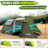 Chihee Camping Tents Tunnel Tent 4 Person Family Tents with 2 Doors Extra Large Weatherproof Shelter 4 Seasons Tents with Screened Porch Room Awning Include Rainfly Carry Bag Travelling Outdoor Hiking