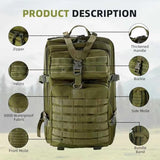 aiGear 45L Tactical Backpack for Men, All-Weather Military Assault Rucksack,3-Day Combat Pack with Molle System (45L Green)