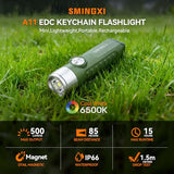 SMINGXI 500 Lumens Rechargeable Keychain EDC Flashlight with Magnetic Base, Super Bright Mini Pocket Light with USB-C, IP66 Small Lightweight Flashlights for Camping, Emergency