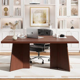 63" Long Dining Table for 6-8 People - Farmhouse Kitchen Table with Extra Thick Tabletop & Heavy-Duty Metal Legs, Walnut