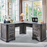 T4TREAM 59" L Shaped Executive Desk with Drawers,Farmhouse Wood Computer Desk