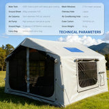 8㎡ Luxury Inflatable Camping Tent for 3–8 People, White Thickened Oxford Fabric with Black Coating, UV-Resistant 4-Season Family Inflatable House with Chimney Port and Transparent Skylight