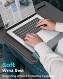 Potuopy Lap Desk - Up to 17” Laptop with Wrist Rest, Portable Handle, 2 Self-Adhesive PVC Mouse Pads