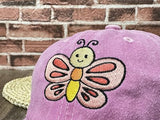 ZKFE Embroidered Anime Butterfly Hat Gift for Girl, Washed Pink Baseball Cap Embroidery Outdoor Dad Hat for Kids Child