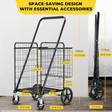5.0 Cu Ft Folding Shopping Cart - 480 LB Capacity Grocery Cart with 360° Braked Swivel Wheels