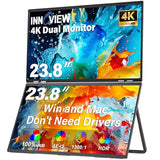 InnoView Dual Portable Monitor 23.8" 3840x2160P 4K 100% sRGB 315°Adjustable Dual Stacked Foldable Monitor