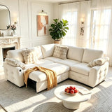 Hanherry Sectional Couch with Pull Out Sofa Bed,Chenille Sleeper Sofa with 2 Seat Storage & USB Charging