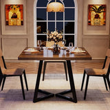 Industrial Dinner Table with Metal Base, Kitchen Table for Dining Room, Small Space, Apartment