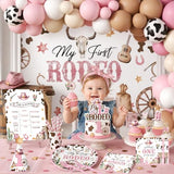My First Rodeo Decorations Girl,220pcs Western Cowgirl First Rodeo Birthday Decorations Girl Plates and Napkins Cups Banner Backdrop Tablecloth Cake Topper Balloon for Rodeo Theme Party Decorations