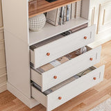 Vyre 71" Tall Modular Farmhouse Bookcase with Glass Doors & Drawers