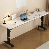 LAKIQ Modern Rolling Laptop Desk for Bed White Over Bed Computer Desk with Wheels Height Adjustable Laptop Stand Bedside Table (White-Black, 82.7" L x 19.5" W x 26.8" H)