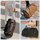 Wool & Oak NOVA Large Duffle Bag with Wheels - Leather, Chocolate | Carry on garment duffle bags for travel