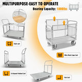 Platform Truck Cart with Cage, Multipurpose 6 in1 Foldable Flatbed Cart Heavy Duty Push Cart Dolly