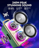 YIER Bluetooth Speaker, 240W Peak Loud Party Speaker with Big Bass, 20H Playtime, TWS, BT5.3, Large Portable Wireless Boom Box with LED Light for Outdoor Backyard Beach Home (Leather Green)