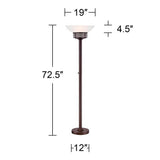 Possini Euro Design Light Blaster Modern Retro Torchiere Floor Lamp Standing 72.5" Tall Warm Bronze White Frosted Glass Bowl Shade Decor for Living Room Reading House Bedroom Home