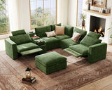 Cloud Reclining Couch with Headrest, Storage Ottoman, Drawer Charging Cup Holder, Deep L-Shaped 6 Seater with Dual Electric Recliner