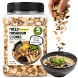 Dried Mixed Mushrooms for Ramen Toppings, 6 oz Mushroom Medley with Oyster, King Oyster, Wood Ear, Shiitake & Button Mushrooms, Dried Mushroom Blend for Soup, Hot Pot, Stir-Fry & Noodles