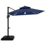 Garvee 10 ft Solar Lights Cantilever Patio Umbrella with Base Included, 360° Rotation Offset Umbrella, Easy Crank & Tilt Adjustment, UV Protection for Backyard, Poolside, Deck -Navy Blue