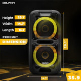 Party Speaker Dolphin Bluetooth SP-2100RBT-G - 10” Dual Woofers, Strong X-Bass, Sound-Activated LED, TWS, Extended Battery Life - Huge Bluetooth Party Speaker for Indoor & Outdoor Use - Black