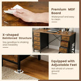 47.2" Computer Desk with 8 Storage Drawers, Modern Industrial Writing Desk Workstation with Metal Frame for Home Office Bedroom Small Space, 200 LBS Capacity, Rustic Brown
