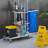 Janitorial Cart on Wheels - Cleaning Supplies Organizer for Brooms, Mops