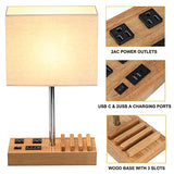 Dreamholder Desk Lamp with 3 USB Charging Ports, Table Lamp with 2AC Outlets and 3 Phone Stands, Nightstand Bedside Lamp