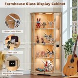 LELELINKY Farmhouse Glass Display Cabinet Set of 3 with Lock, Natural Wood